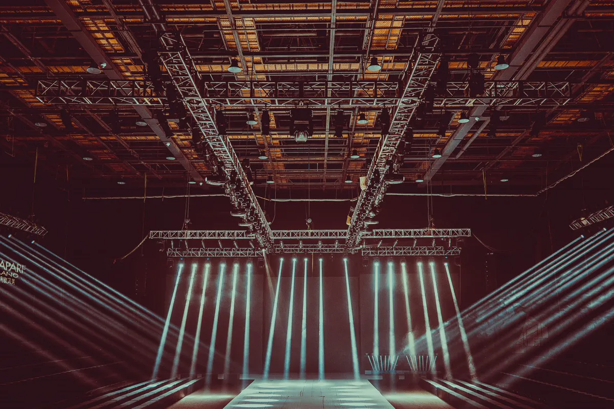 A modern product launch stage set for a brand activation.